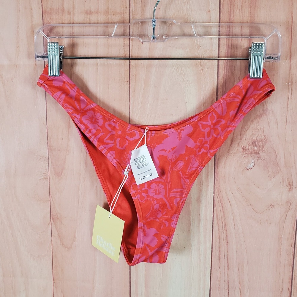 Charlie Holiday Mylo Womens Brief Small Coral Tropical Floral Stretch Swimwear